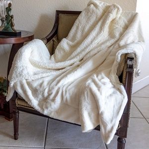 Large Soft Blanket Throw Cream Color Sherpa Lined